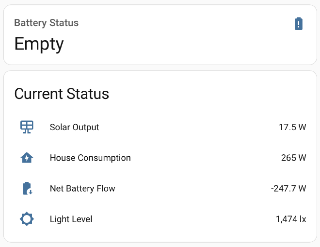Current Status and Battery entity cards